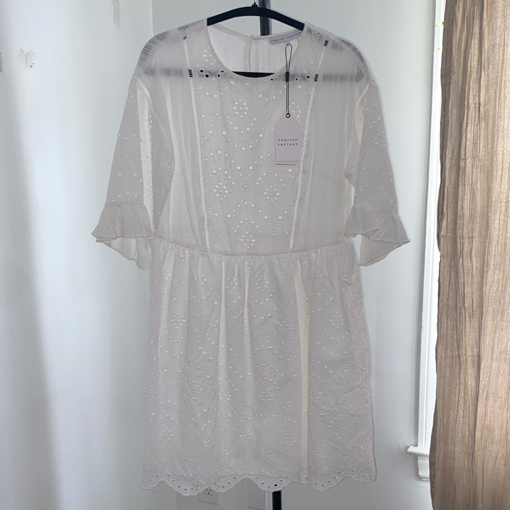 English Factory Cream Long Sleeve Eyelet Dress